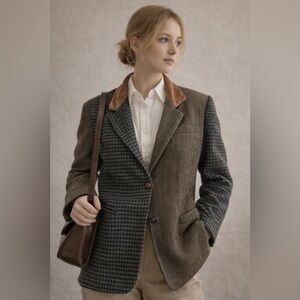 Vintage Laura Jefferies Wool Tweed Blazer Patchwork Equestrian S Luxury